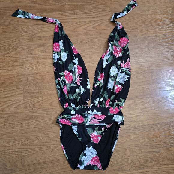Vince Camuto Women's‎ Sz 6 Floral Plunge Halter One Piece Swim Suit Resort Beach - Picture 6 of 7